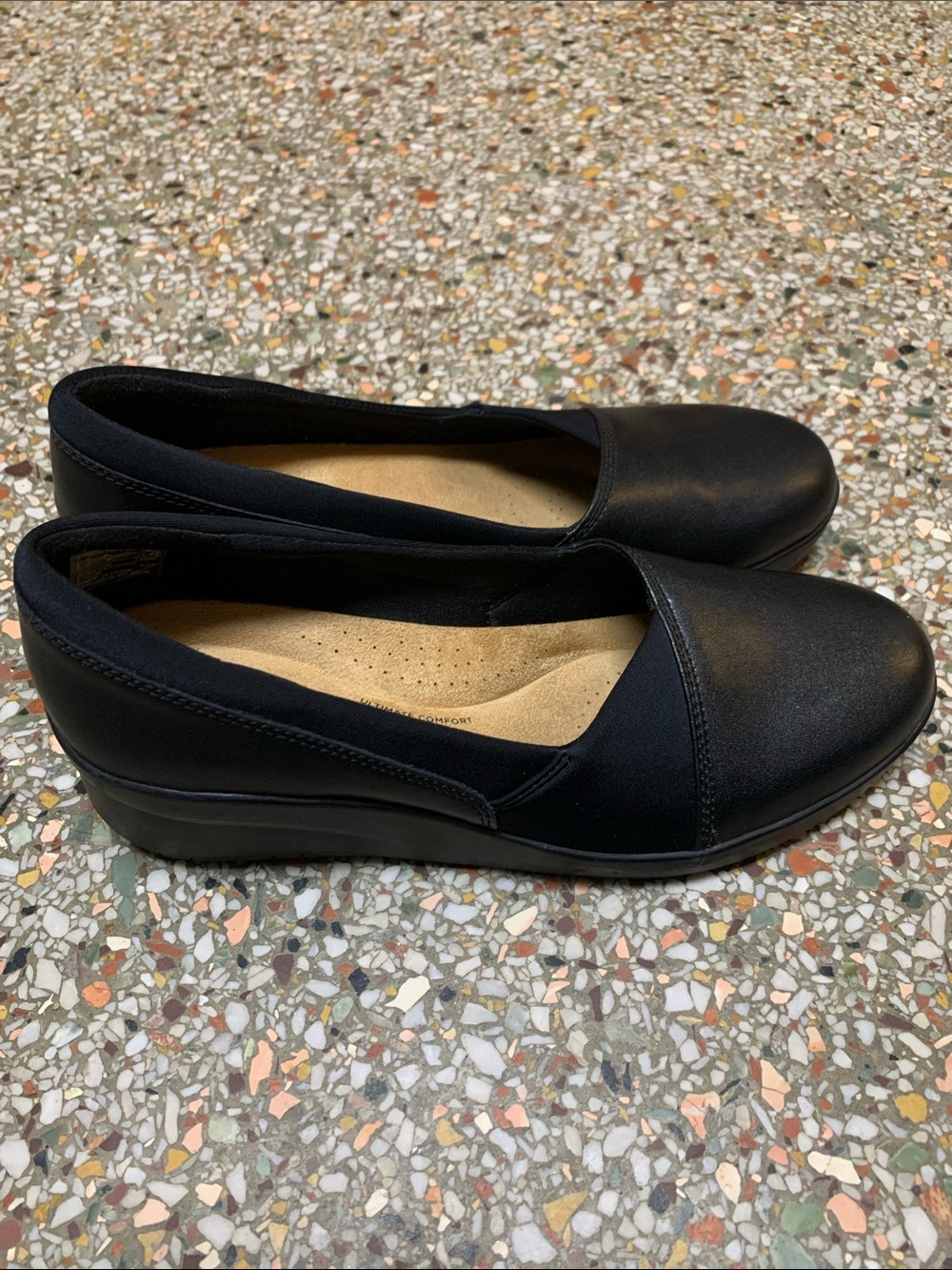Clarks Collection Ultimate Comfort Slip-On Women's Black Wedge Loafers